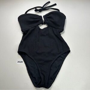Shade & Shore Black Textured One Piece Swimsuit